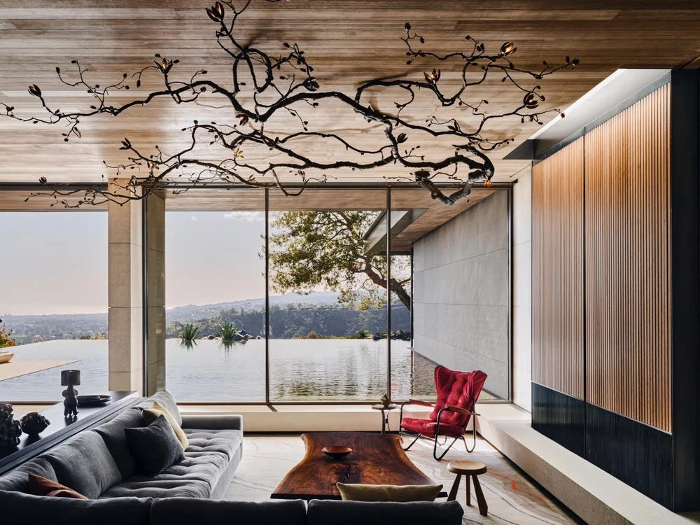 Interior of Trousdale residence in Beverly Hills, with lighting design by Tirschwell Lighting, architecture by Shubin Donaldson, interiors by Lucas Interior, and landscape by Hocker Design.