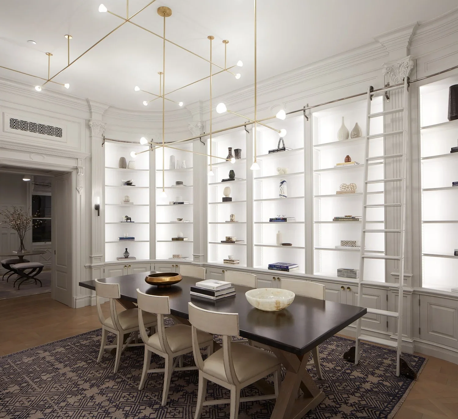 Living room in Central Park West residence, New York, featuring lighting design by Tirschwell Lighting, designed by William Leeds.