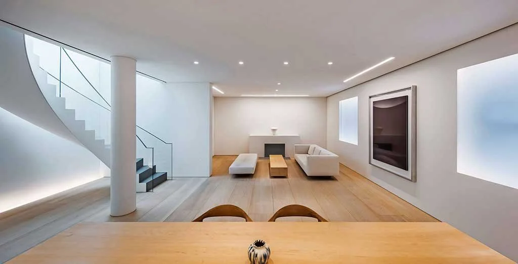 Interior of E72nd Street penthouse, New York, featuring lighting design by Tirschwell Lighting and architecture by Tadao Ando.