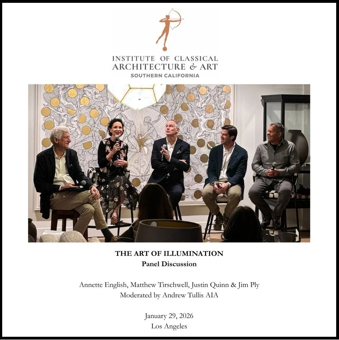 The Art of Illumination panel discussion with Annette English, Matthew Tirschwell, Justin Quinn, Jim Ply. Moderated by Andrew Tullis AIA. For ICAA Southern California.
