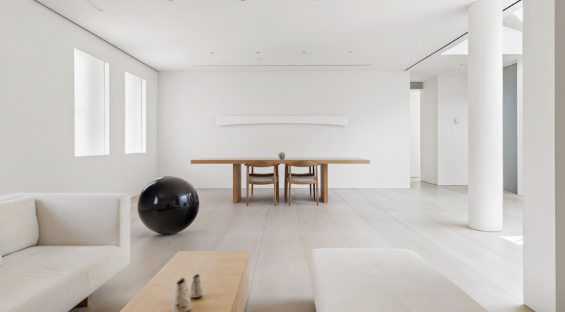 Living room in E72nd Street penthouse, New York, featuring lighting design by Tirschwell Lighting, designed by Tadao Ando.