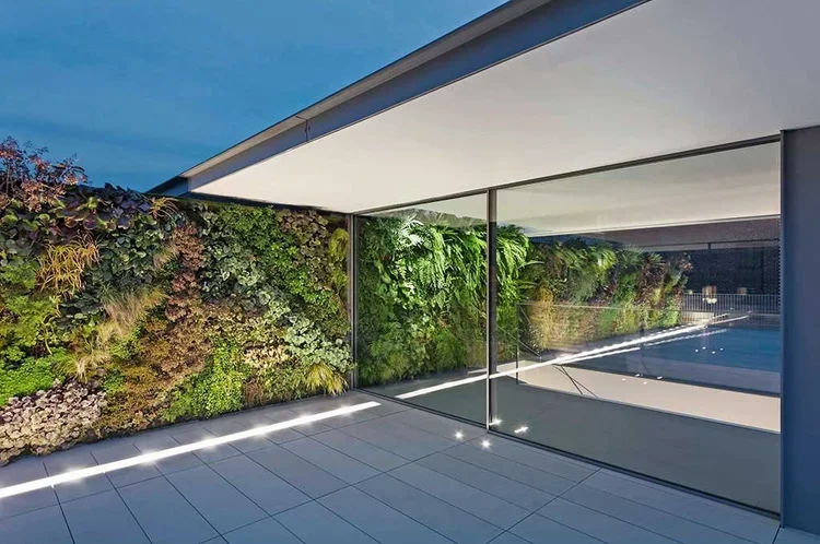 A serene lighting design of a penthouse terrace.