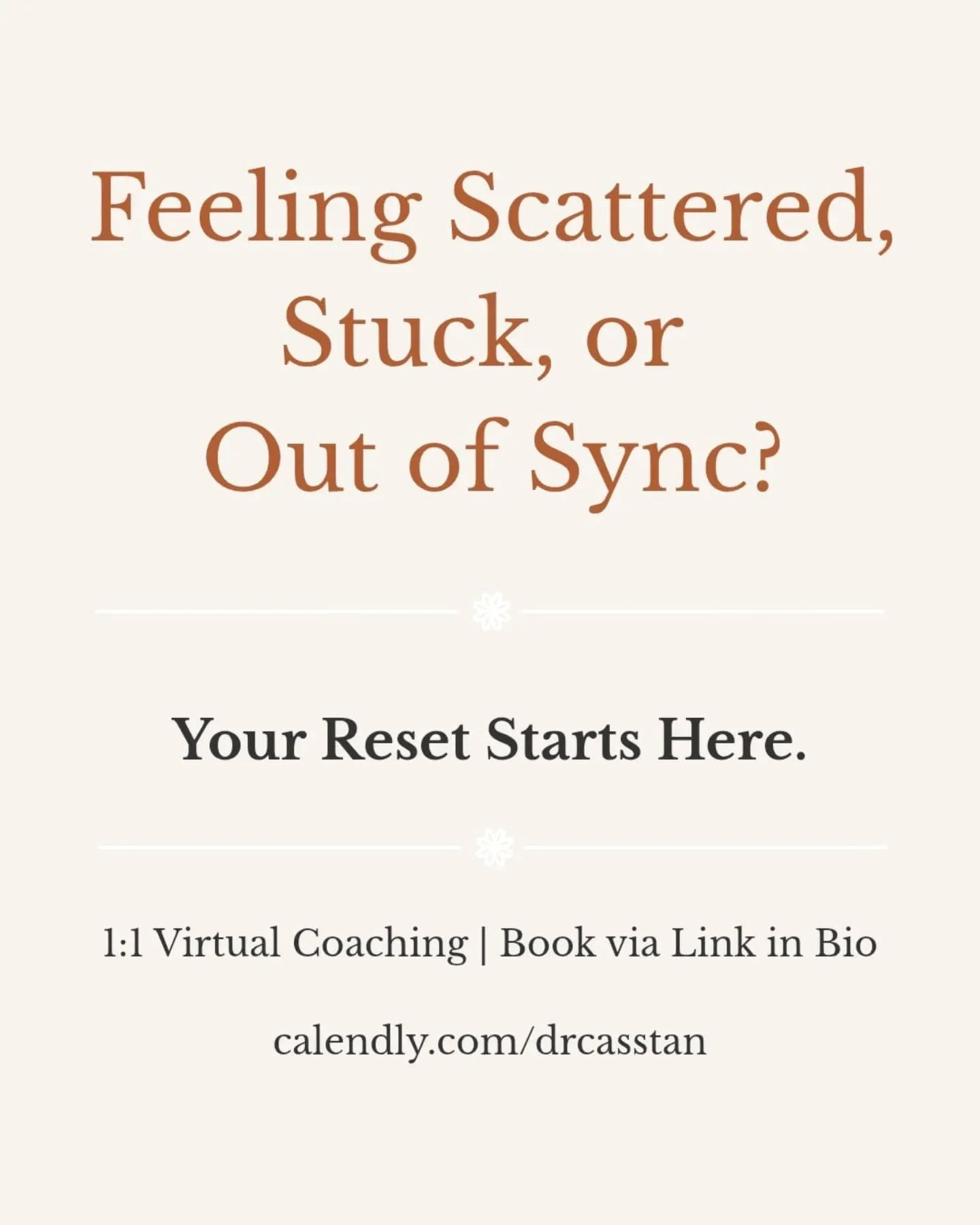Feeling a little scattered or disconnected

You are not alone, and you do not have to navigate it on your own.

My 45-Min Virtual Embodiment &amp; Mind-Body Coaching Session offers a space to tune in, explore what is present, and reconnect to yoursel