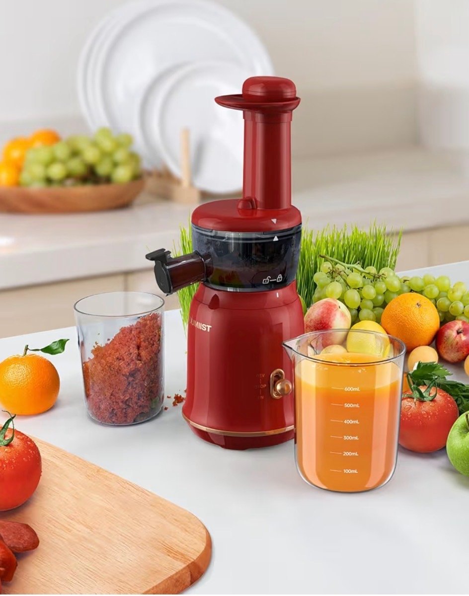 TUUMIIST Slow Masticating Juicer - Red Compact Cold Press Juicer 100W