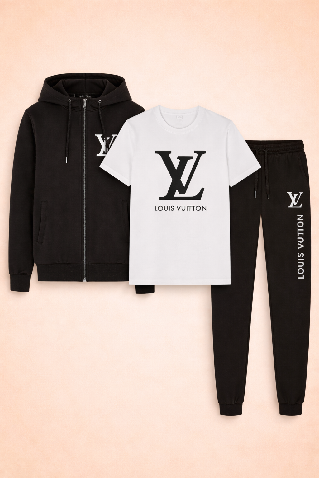 Inspired 3-Piece Luxe Athleisure Set – Black (Zip Hoodie, Tee & Joggers)