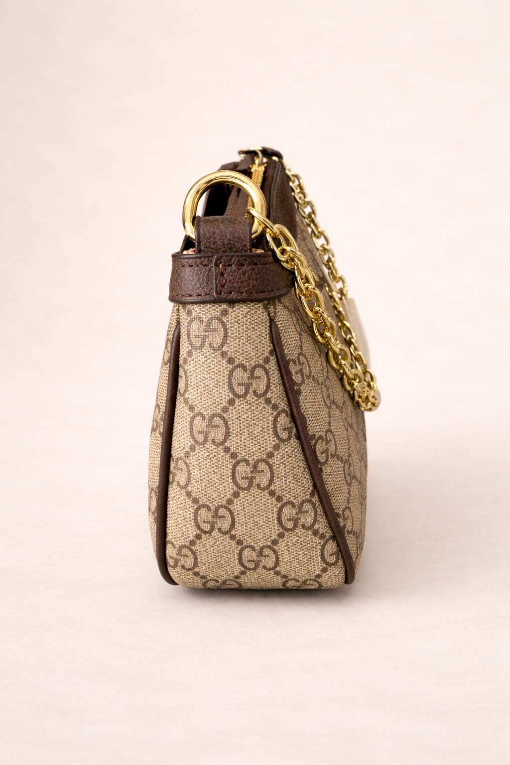 GG-Style Canvas Shoulder Bag – Brown Monogram with Chain Detail | Inspired Vault