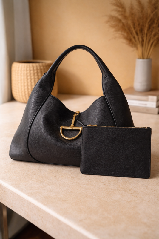 Inspired Gold Bit Maxi Shoulder Bag – Black