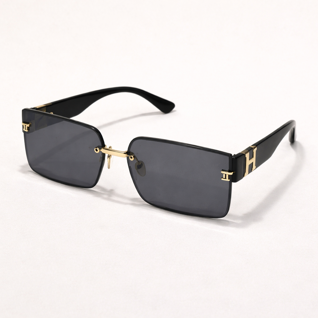 Luxury Rimless Square Sunglasses – Black & Gold