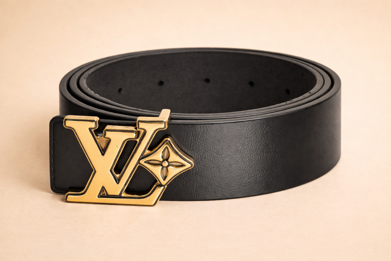 Classic Black Leather Belt with Gold Statement Buckle – 40MM