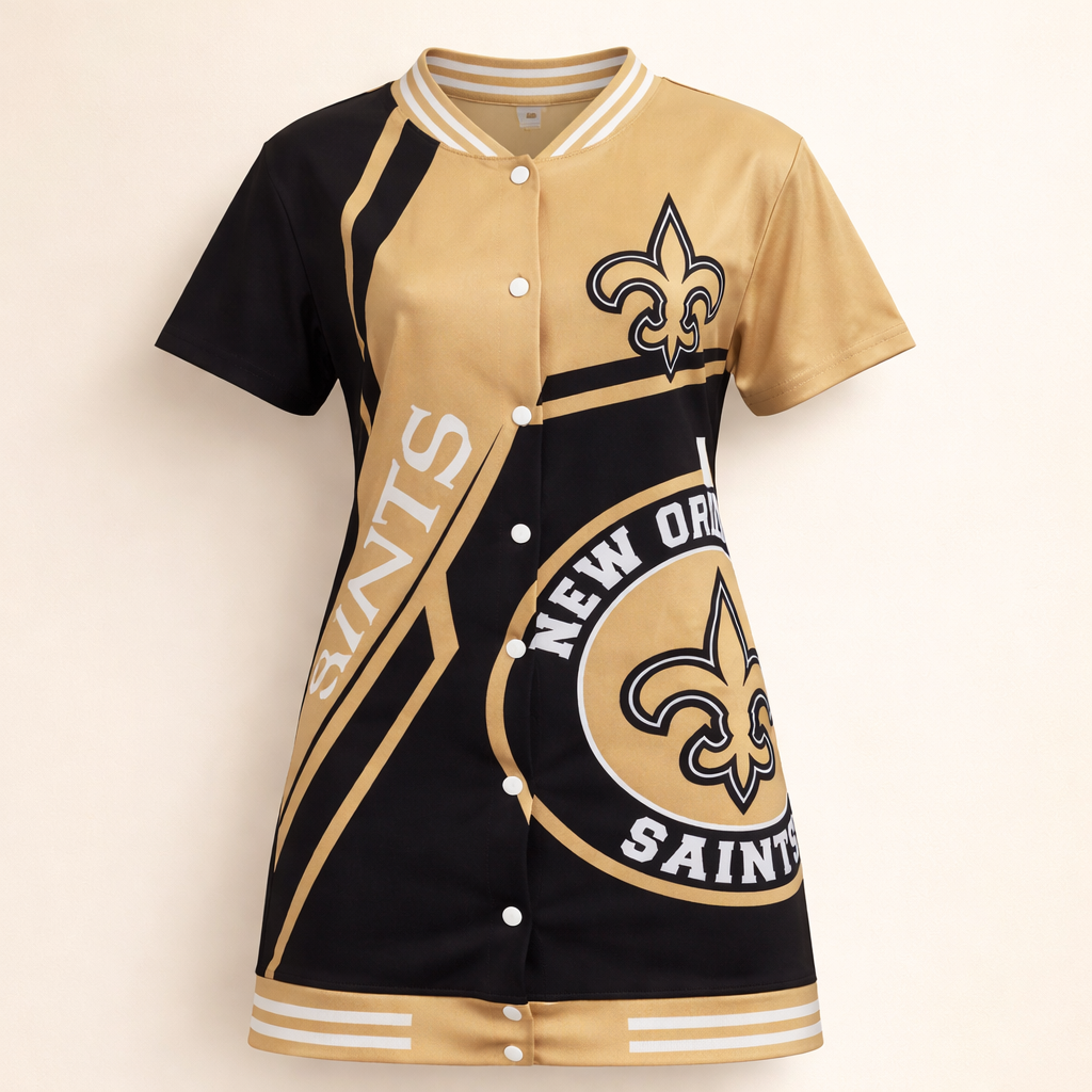 New Orleans Saints Button Front Jersey Dress – Black & Gold Game Day Dress