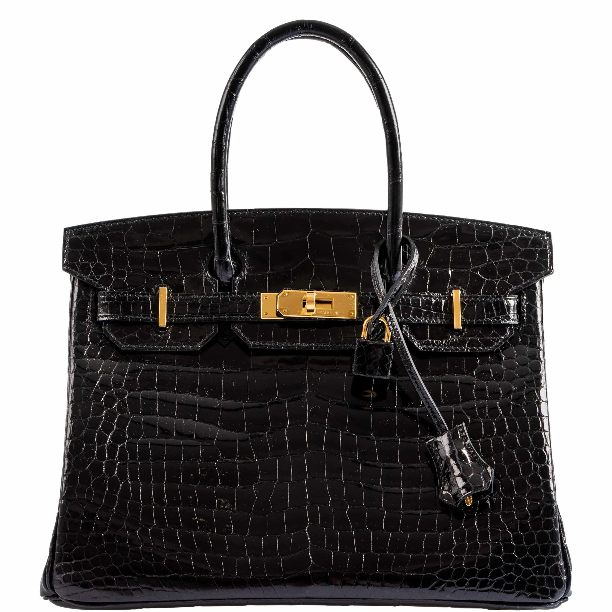 Black Croc Embossed Executive Tote – Gold Lock Detail