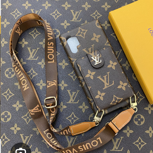 LV Inspired Monogram Folio Phone Case with Wrist Strap – Brown/Tan