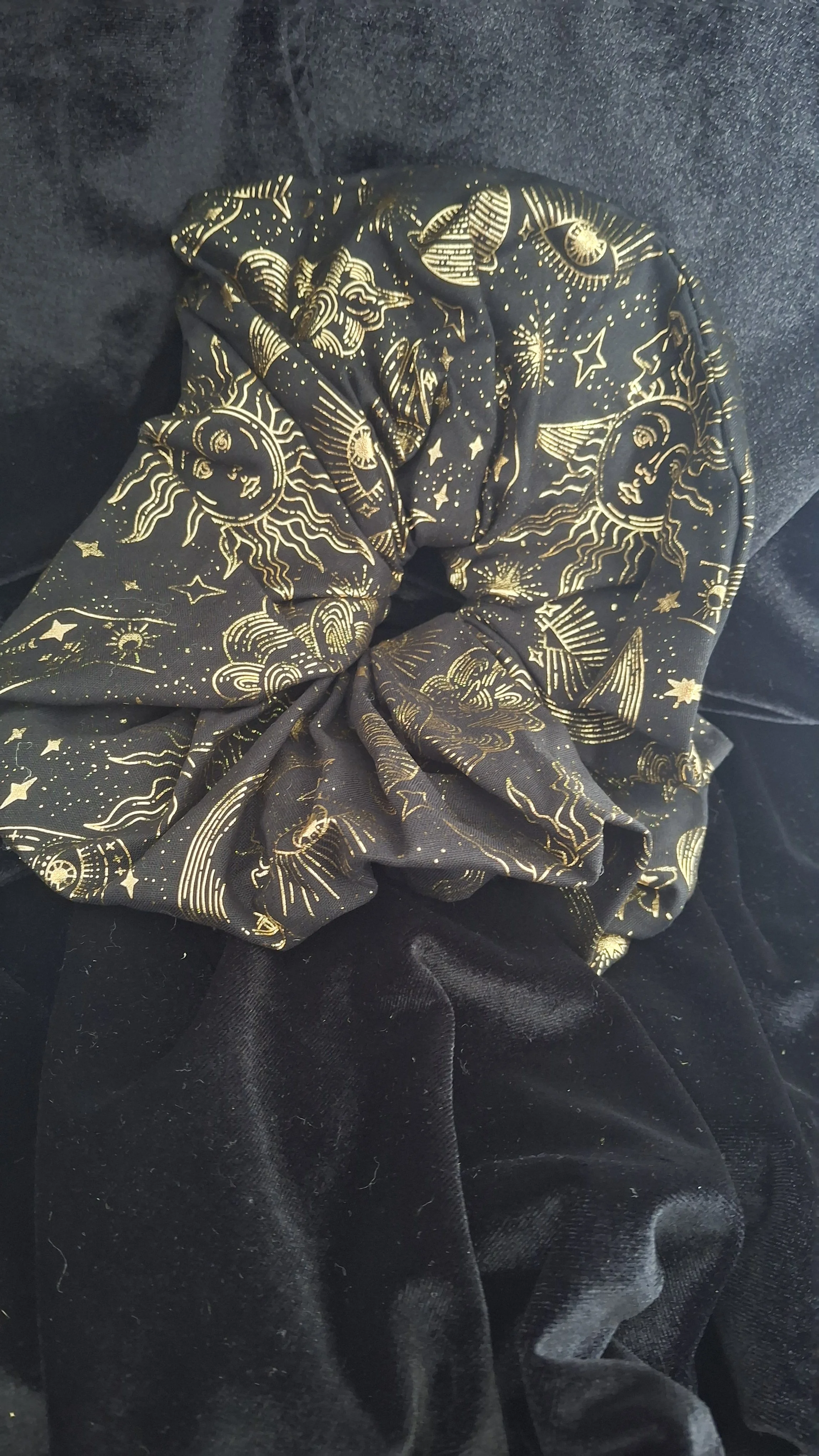 Black and Gold Celestial Cotton Scrunchie