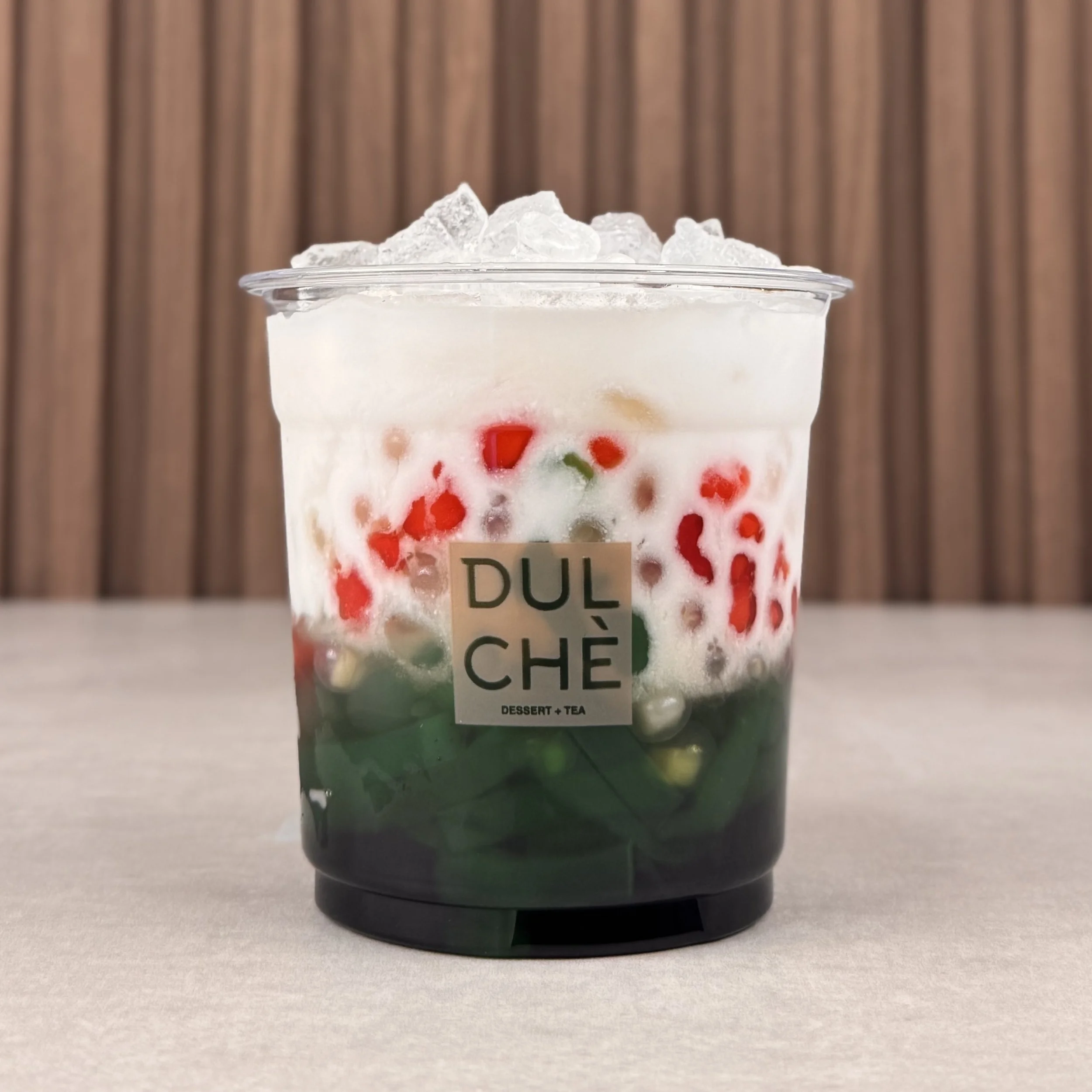 Pandan Grass Jelly Rubies - Sương Sáo, Bánh Lọt, Hạt Lựu. 
Cool, herbal, and super refreshing. All toppings come together for the perfect balance of earthy and sweet.