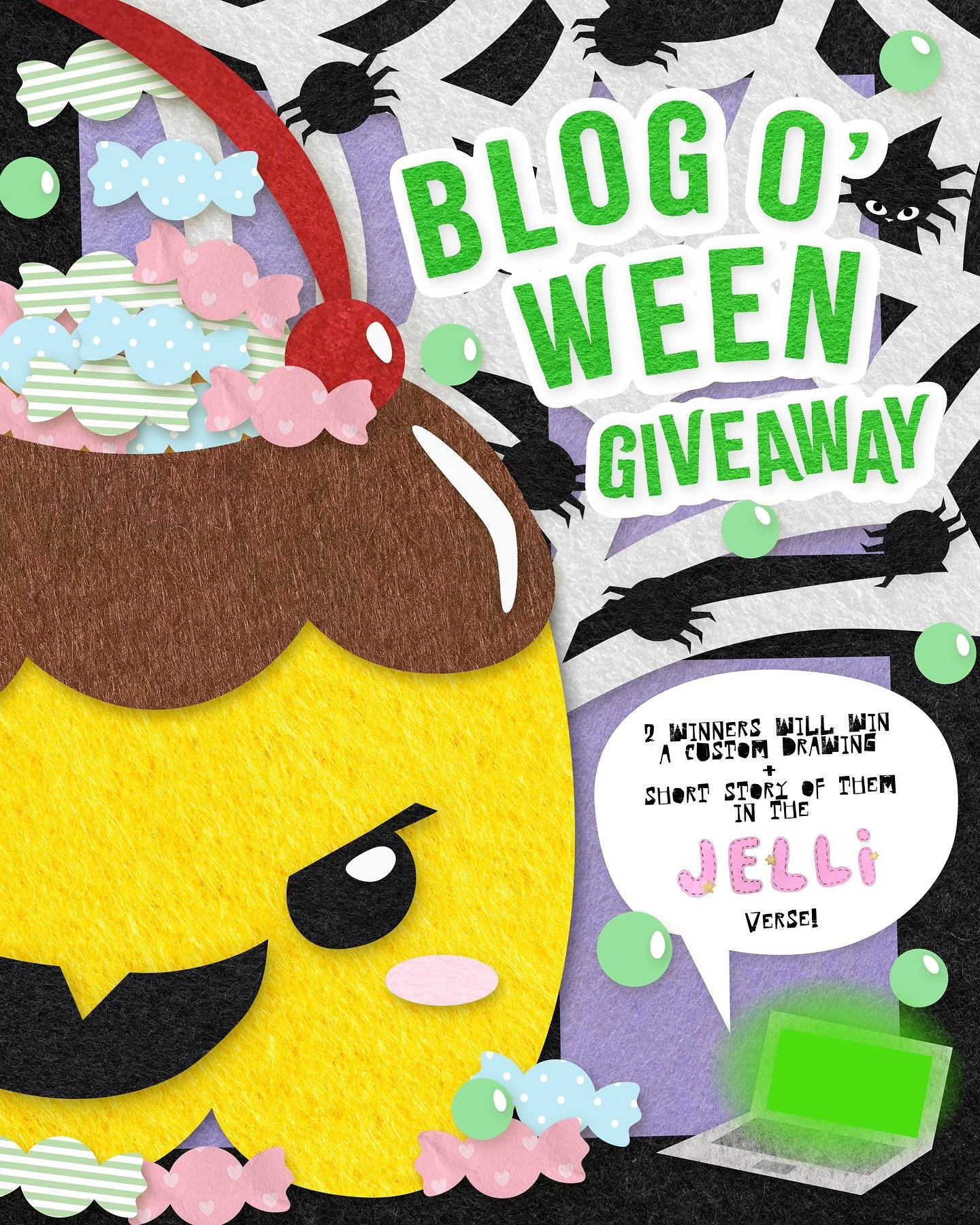 🎃 HAPPY BLOG O' WEEN 🎃 to celebrate the spooky season and our JELLi blog haunted by halloween-themed posts, we're hosting a giveaway where 2 winners will get a custom drawing of them as well as a short story of them in the JELLiVERSE all made by th