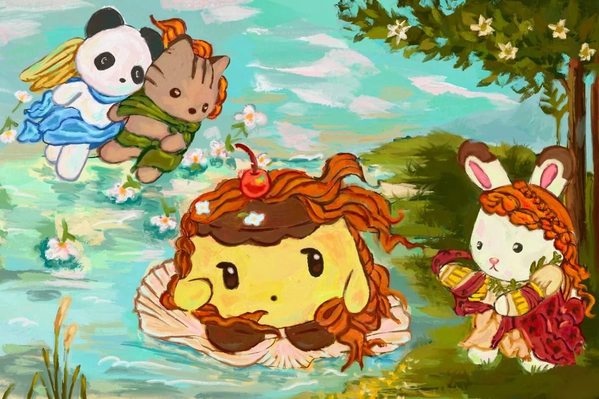 &ldquo;The Birth of Little Guy&rdquo; (c. 2026). ꒰ঌ ໒꒱⋆.𐙚 ̊
☆
This painting depicts the goddess of pudding, Little Guy, emerging ashore on JELLi island. This painting embodies the neo-JELLic ideals of cuteness and trinkets. Classicists would say thi