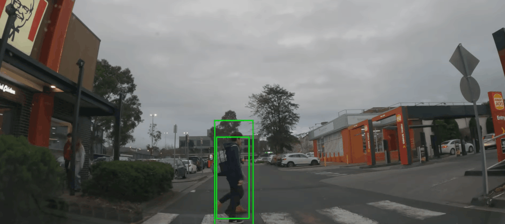 VisionTrak AI Dashcam detecting pedestrian in real time