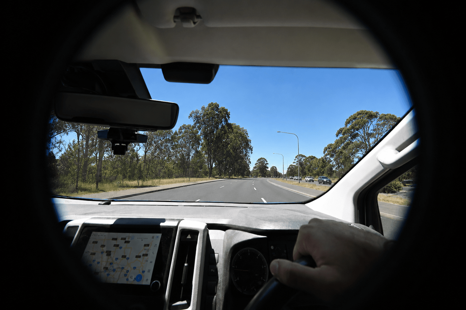 Driver's perspective from a fleet vehicle on an Australian highway, VisionTrak dashcam view
