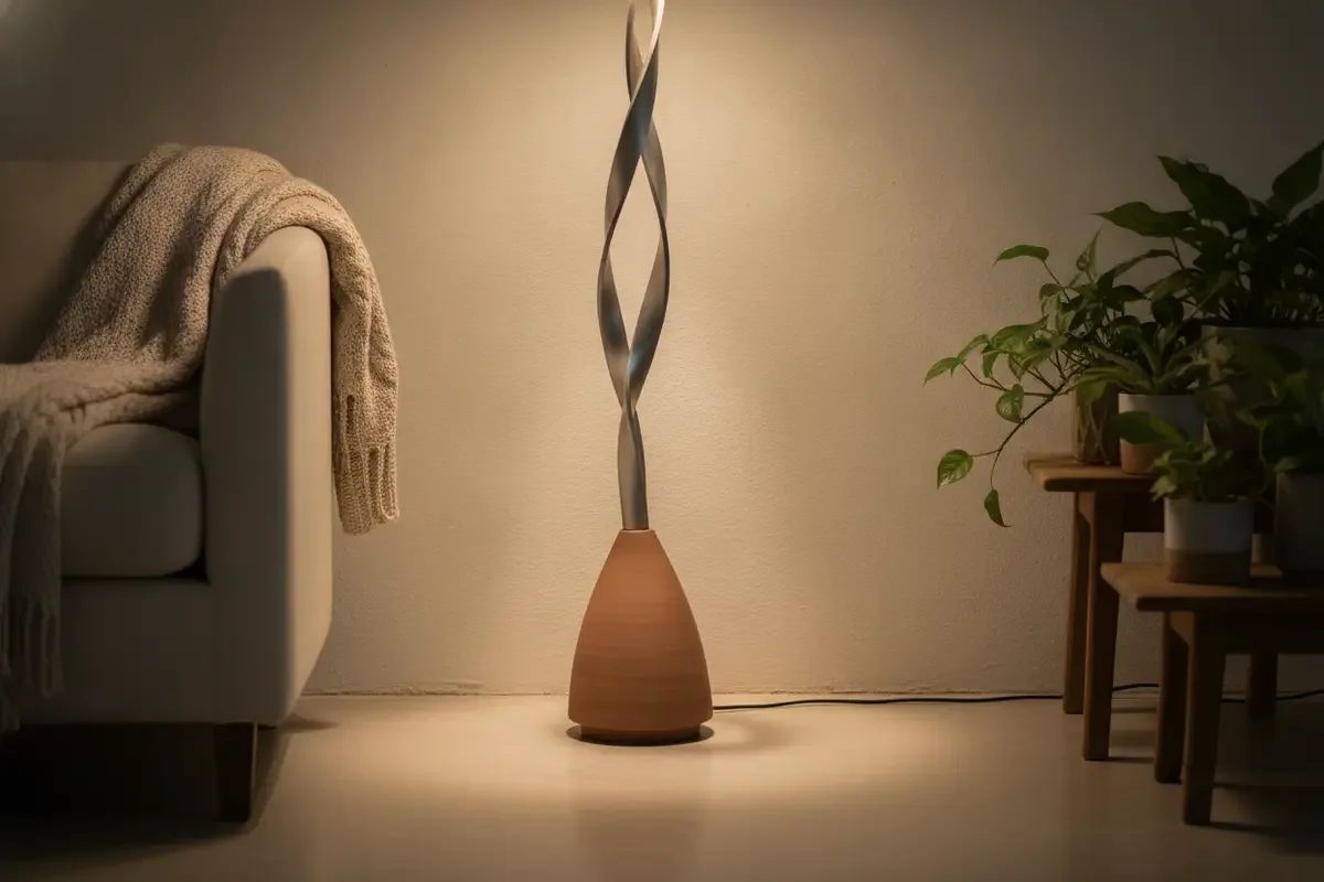 Integrated LED floor lamp casting a s
