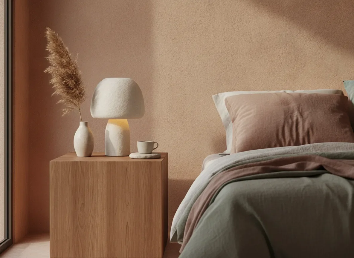 Bedside table lamp viewed from a seated reading position