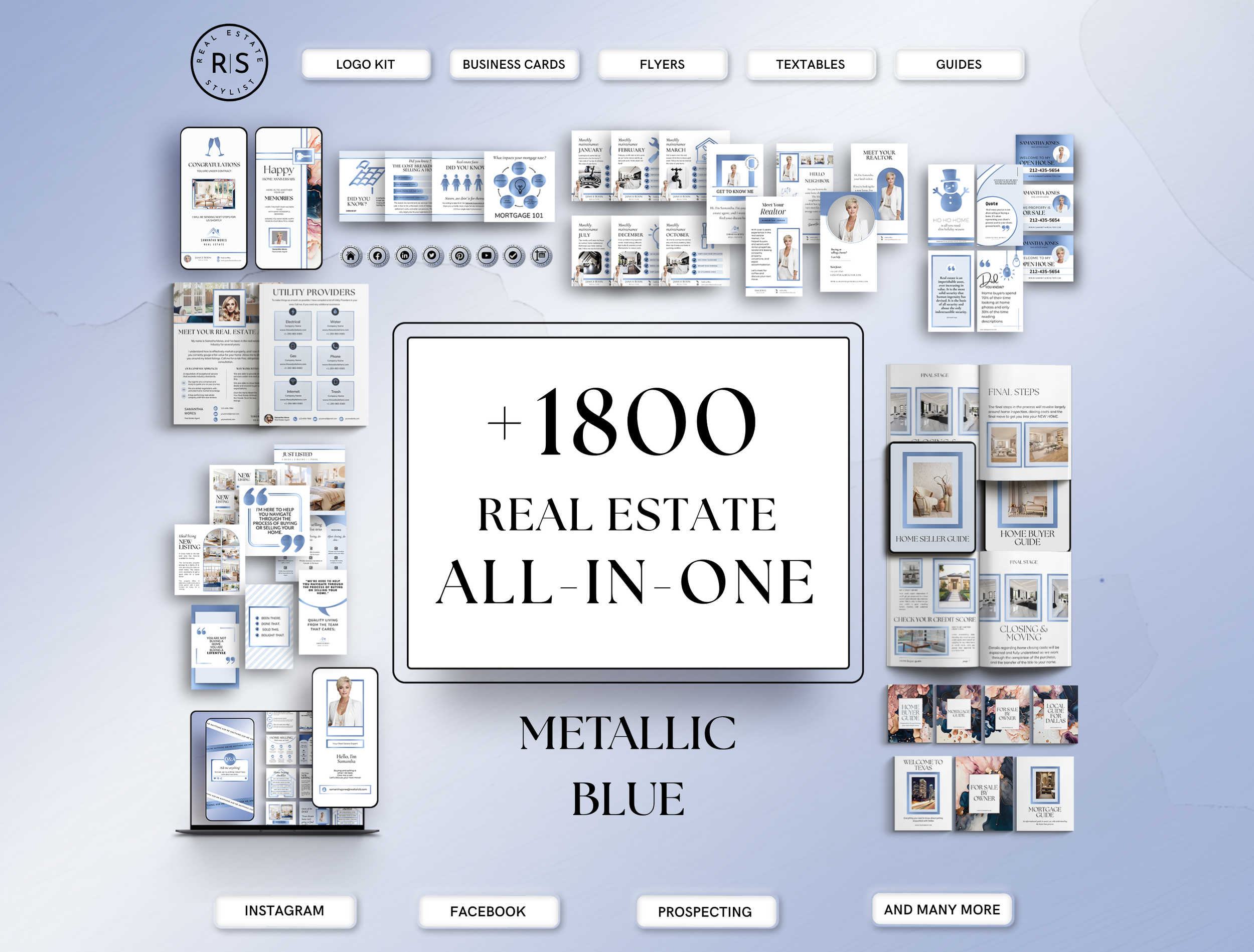 +1800 ALL-IN-ONE Real Estate Marketing Bundle -Metallic Blue- The Uma Collection