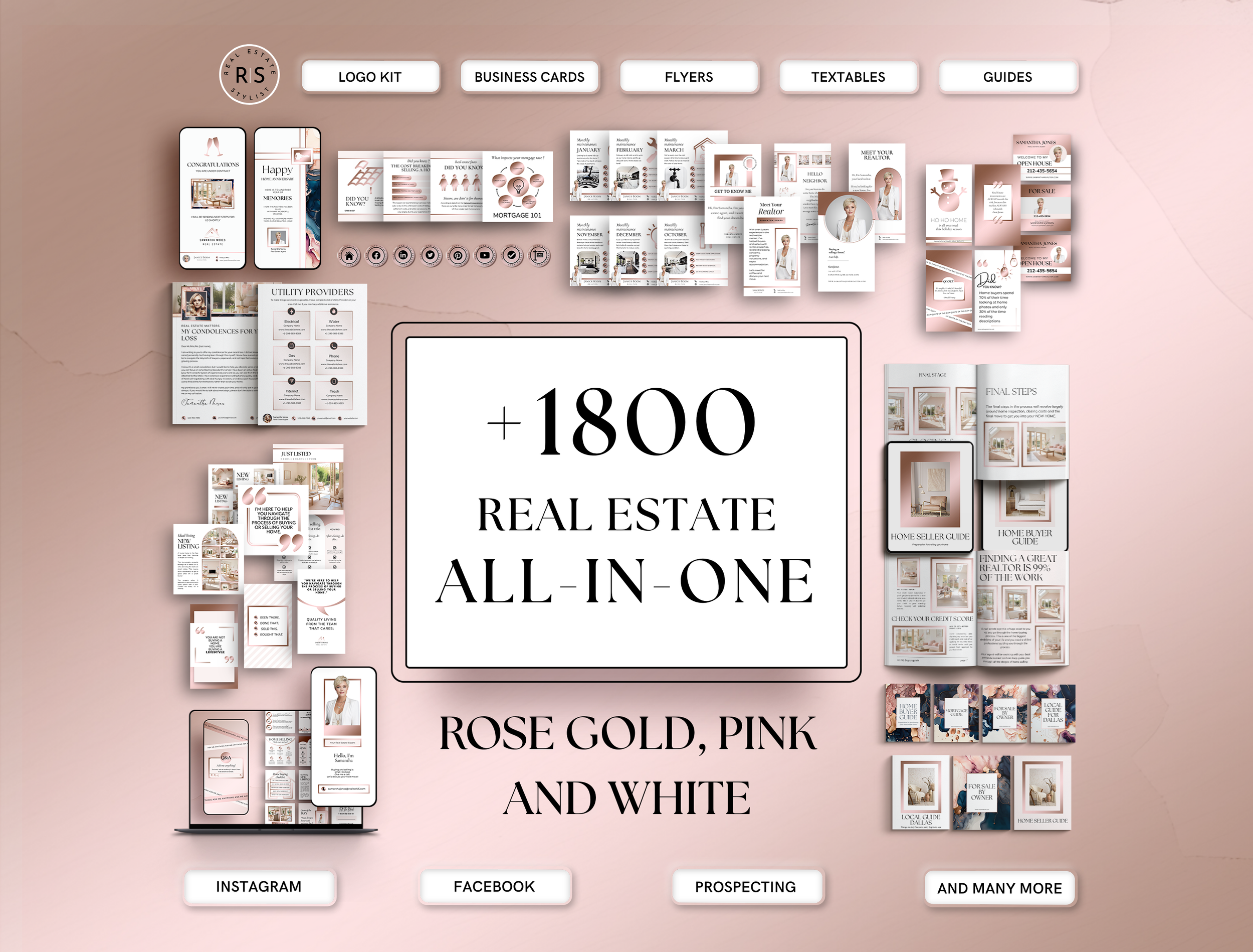 +1800 ALL-IN-ONE Real Estate Marketing Bundle - Rose Gold and White - The Uma Collection