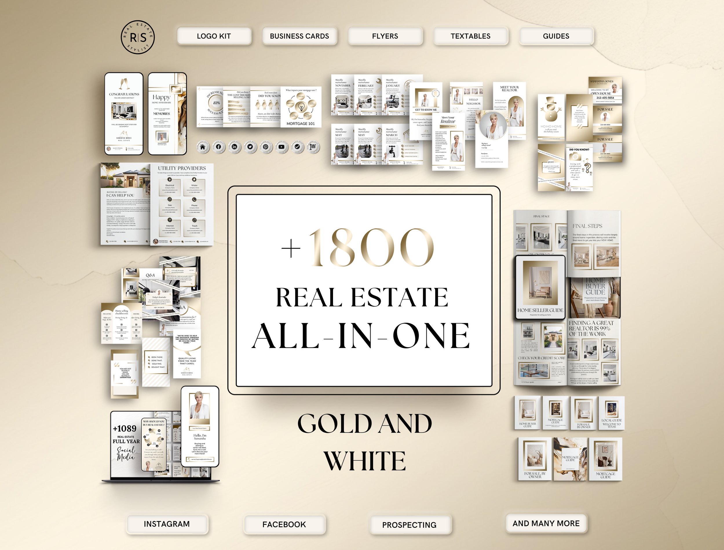 +1800 ALL-IN-ONE Real Estate Marketing Bundle - Gold and White - The Uma Collection