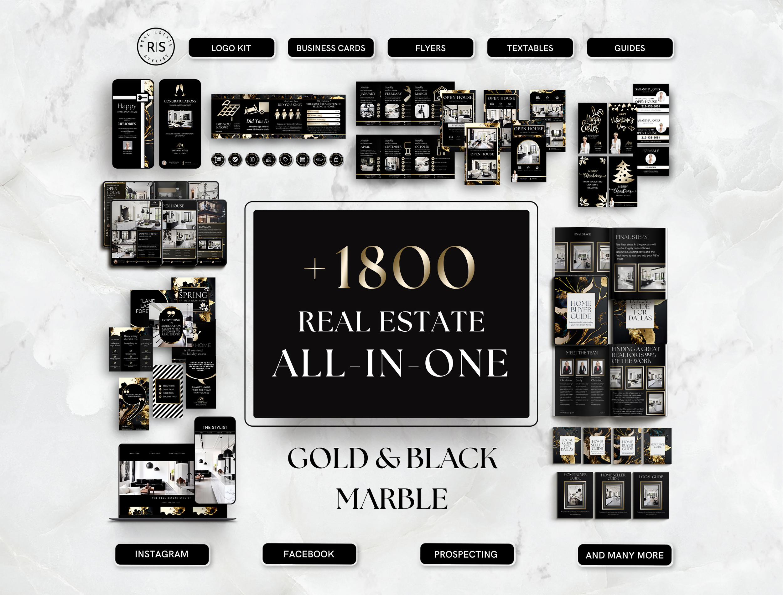 +1800 ALL-IN-ONE Real Estate Marketing Bundle - Gold and Black - The Uma Collection