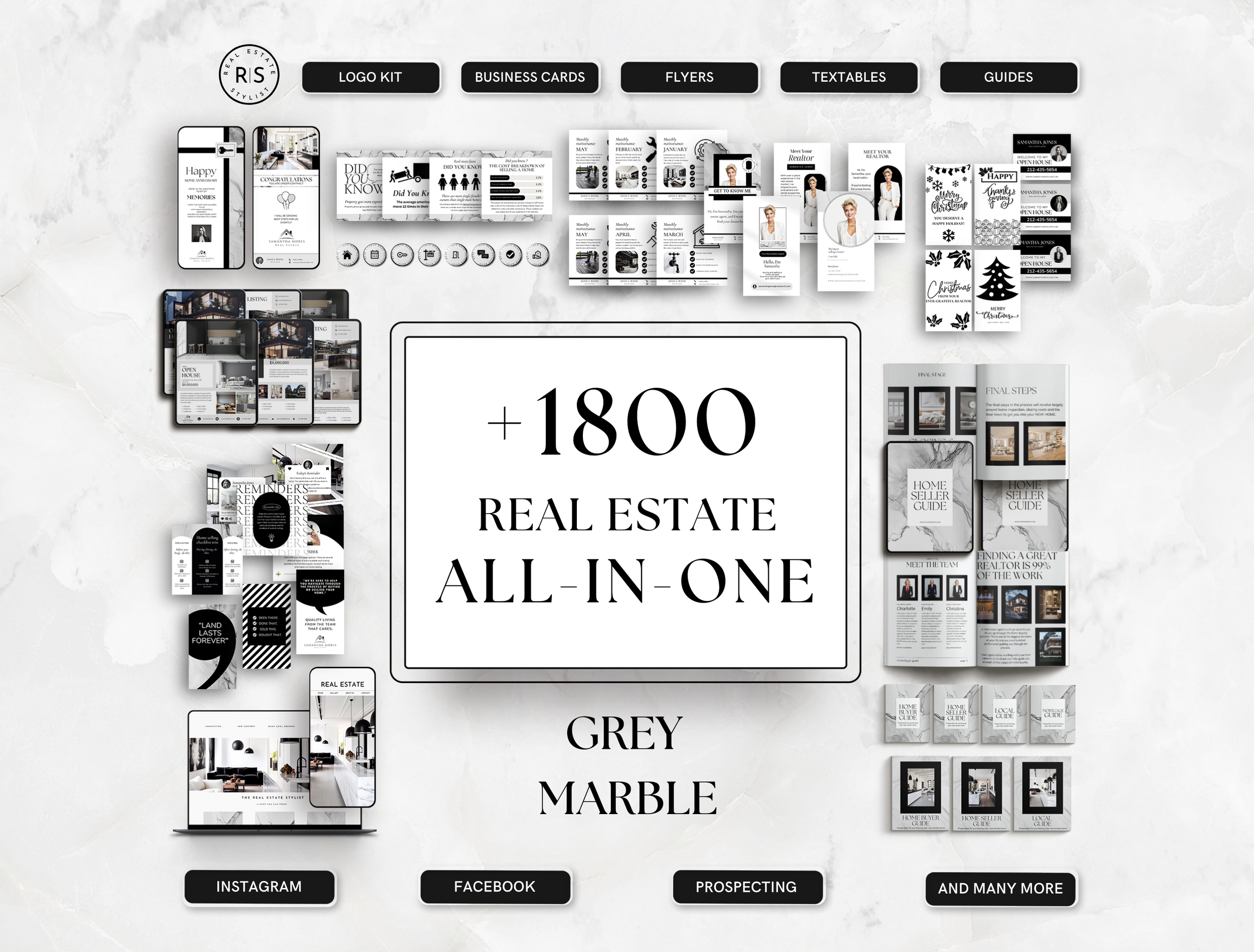 +1800 ALL-IN-ONE Real Estate Marketing Bundle - Grey Marble - The Uma Collection