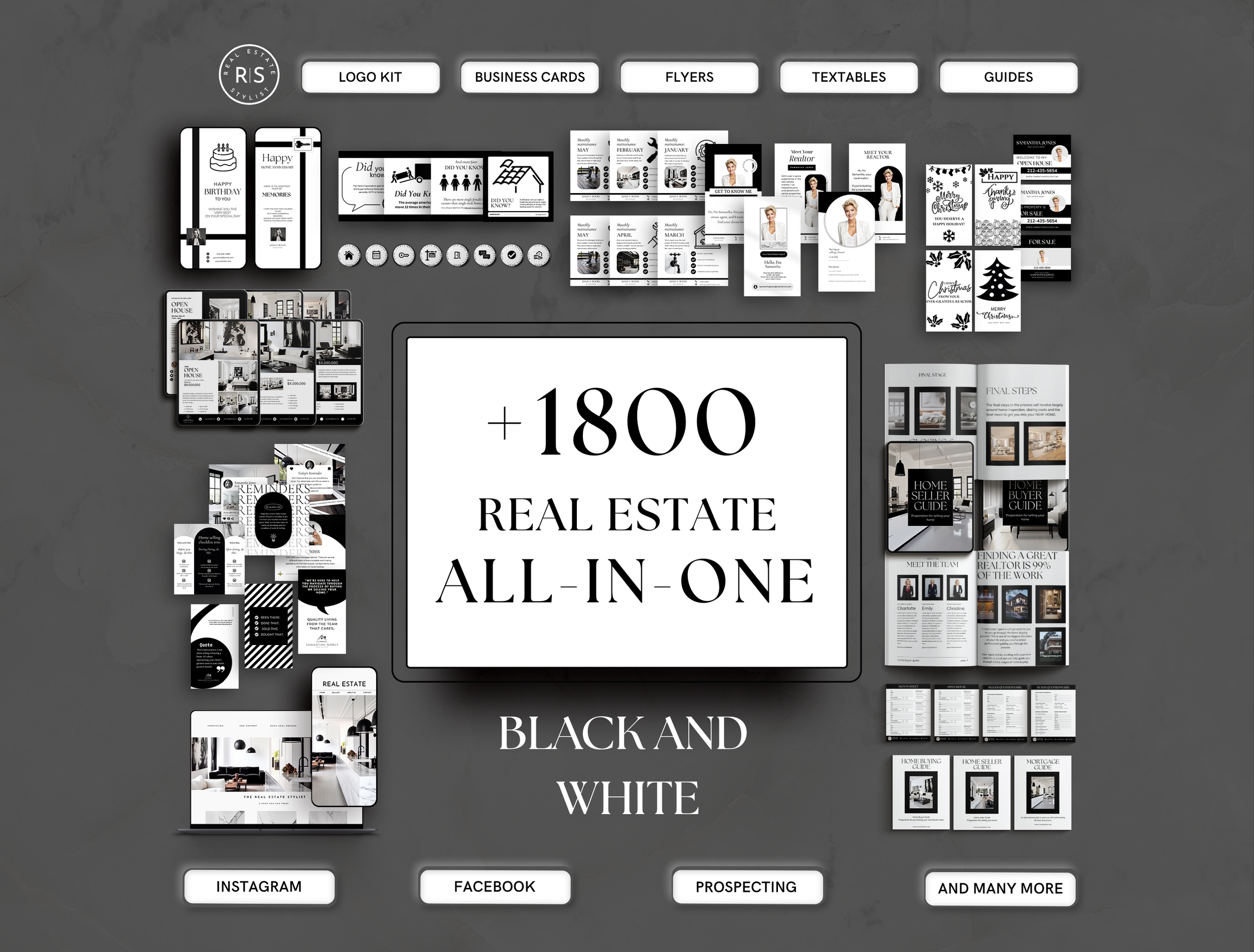 +1800 ALL-IN-ONE Real Estate Marketing Bundle - Black and White - The Uma Collection