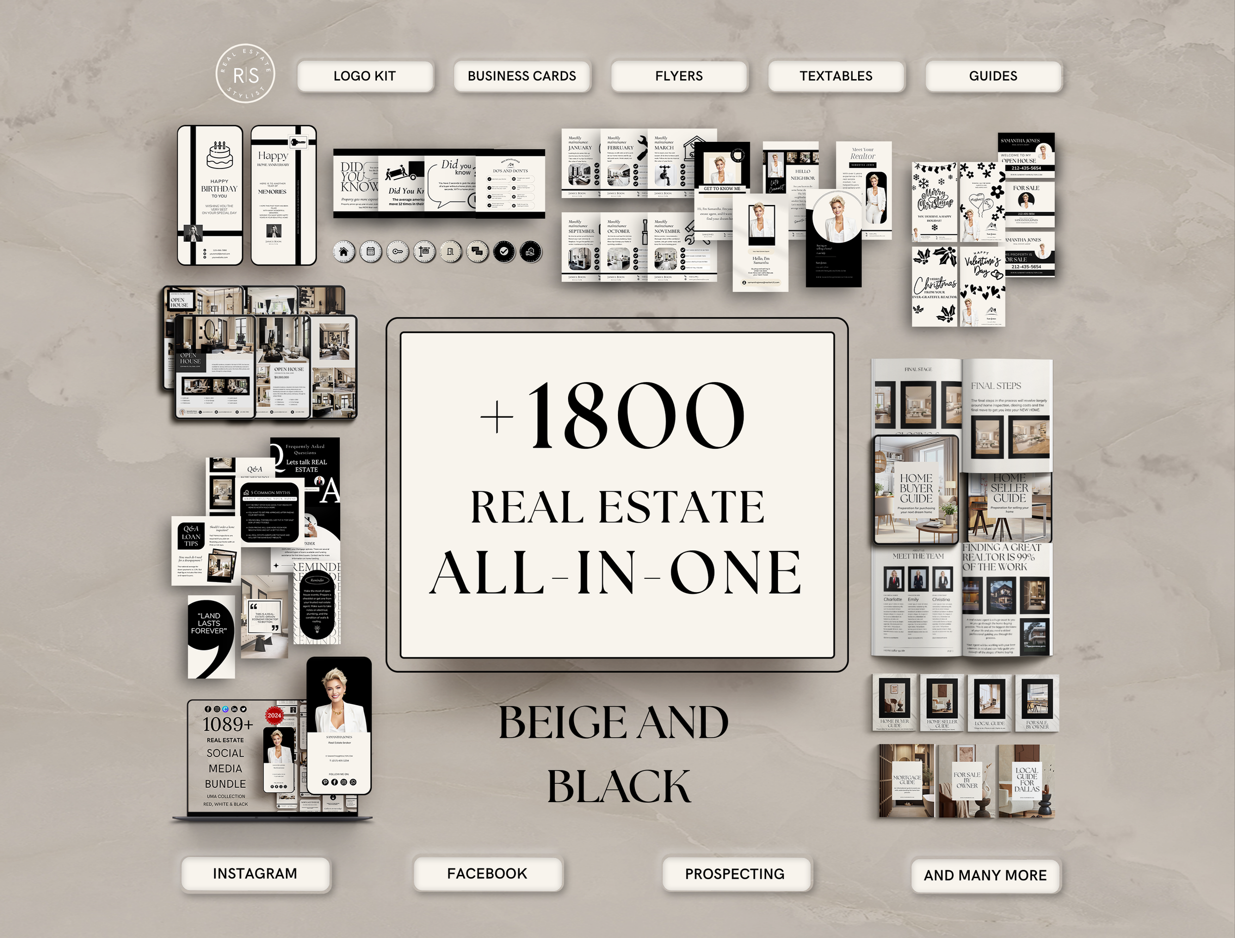 +1800 ALL-IN-ONE Real Estate Marketing Bundle - Beige and Black - The Uma Collection