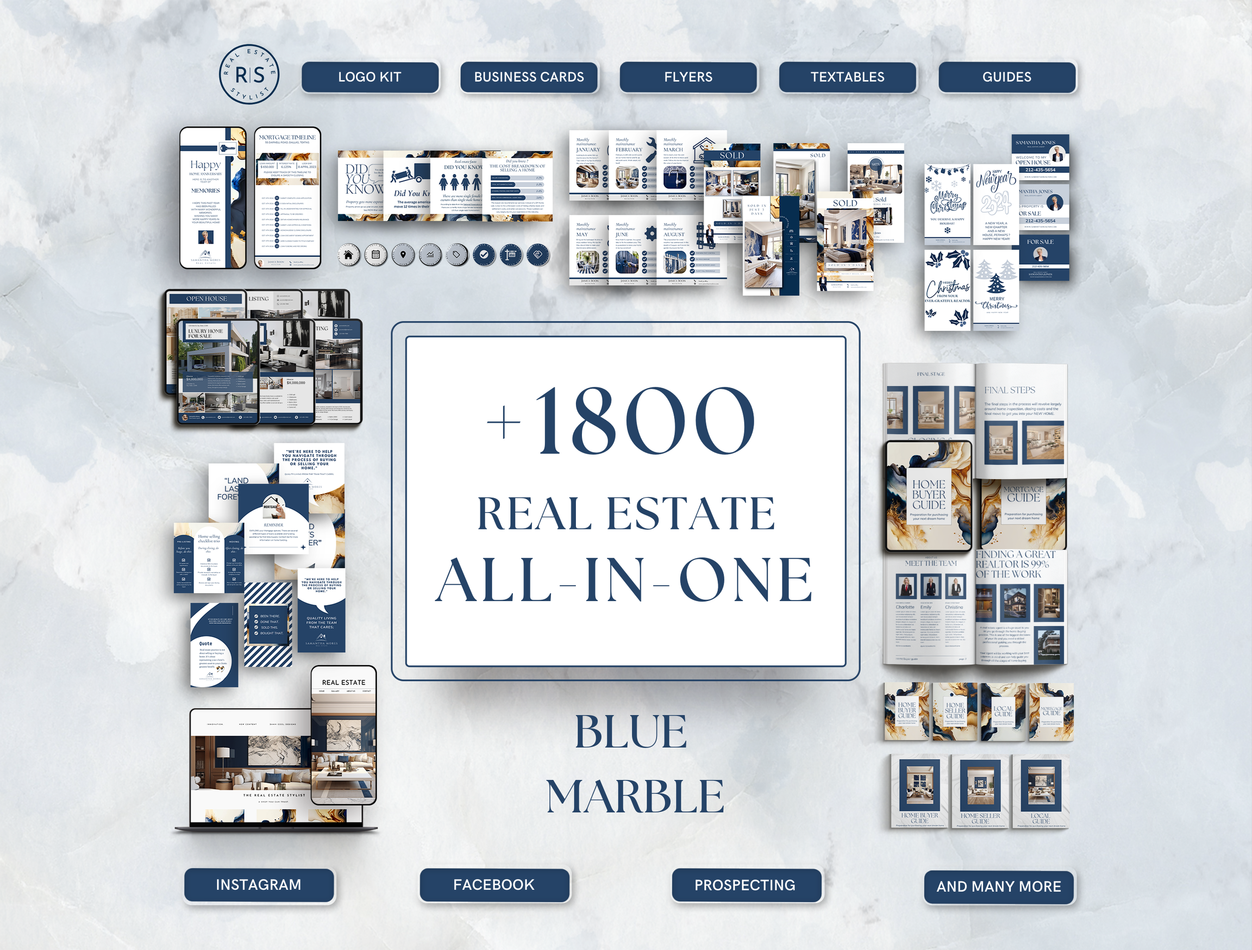 +1800 ALL-IN-ONE Real Estate Marketing Bundle - Blue Marble - The Uma Collection