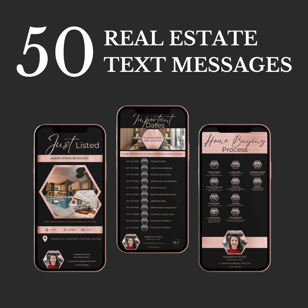 50 Text Message Bundle - Rose Gold and Black - The Hexagon Collection