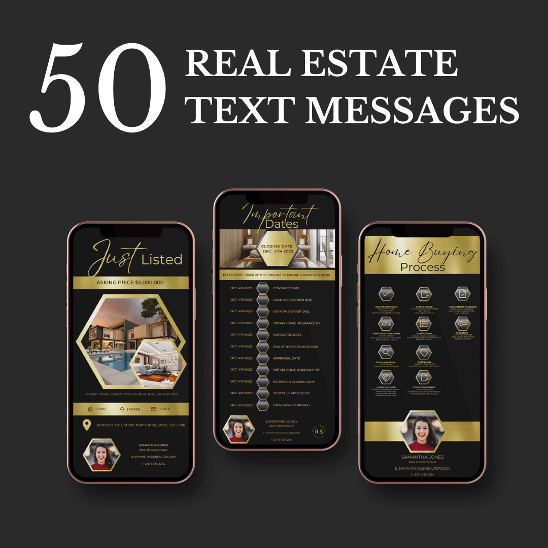 50 Text Message Bundle - Gold and Black - The Hexagon Collection