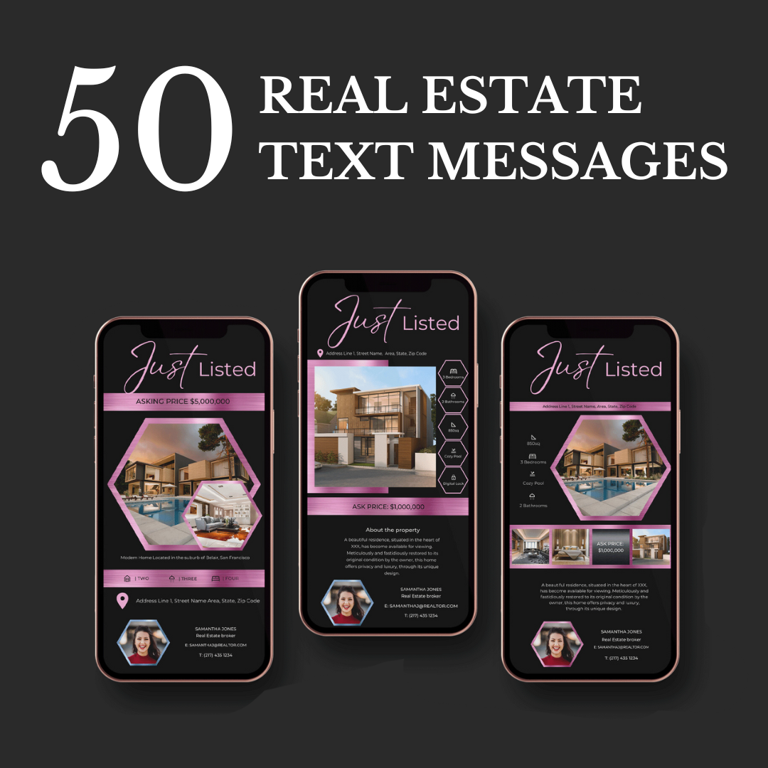 50 Text Message Bundle - Metallic Pink and Black - The Hexagon Collection