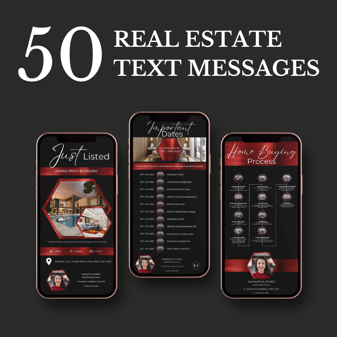 50 Text Message Bundle - Metallic Red and Black - The Hexagon Collection