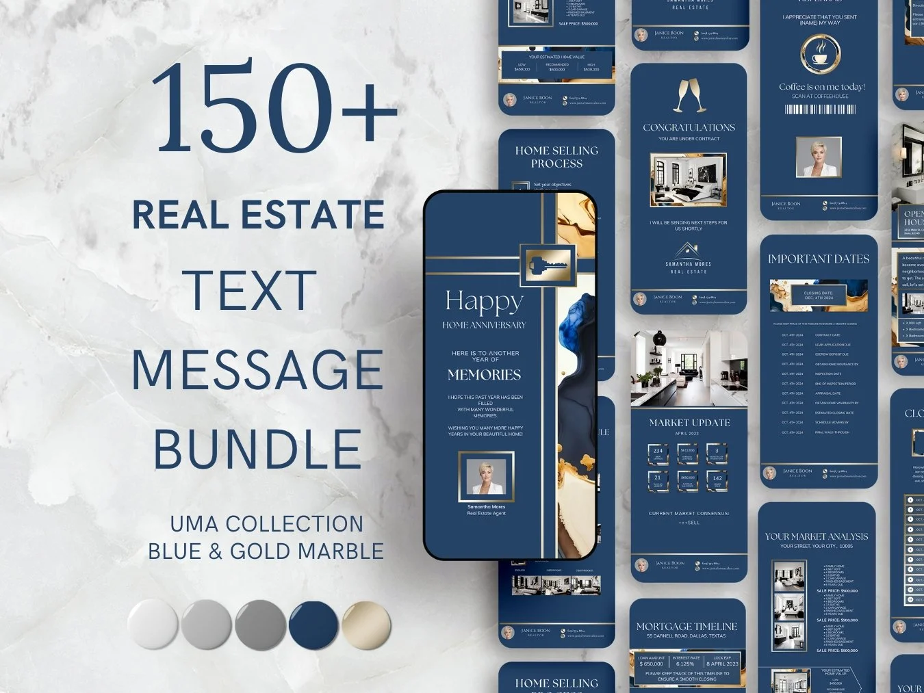 +150 Text Message Bundle - Blue and Gold Marble - The Uma Collection