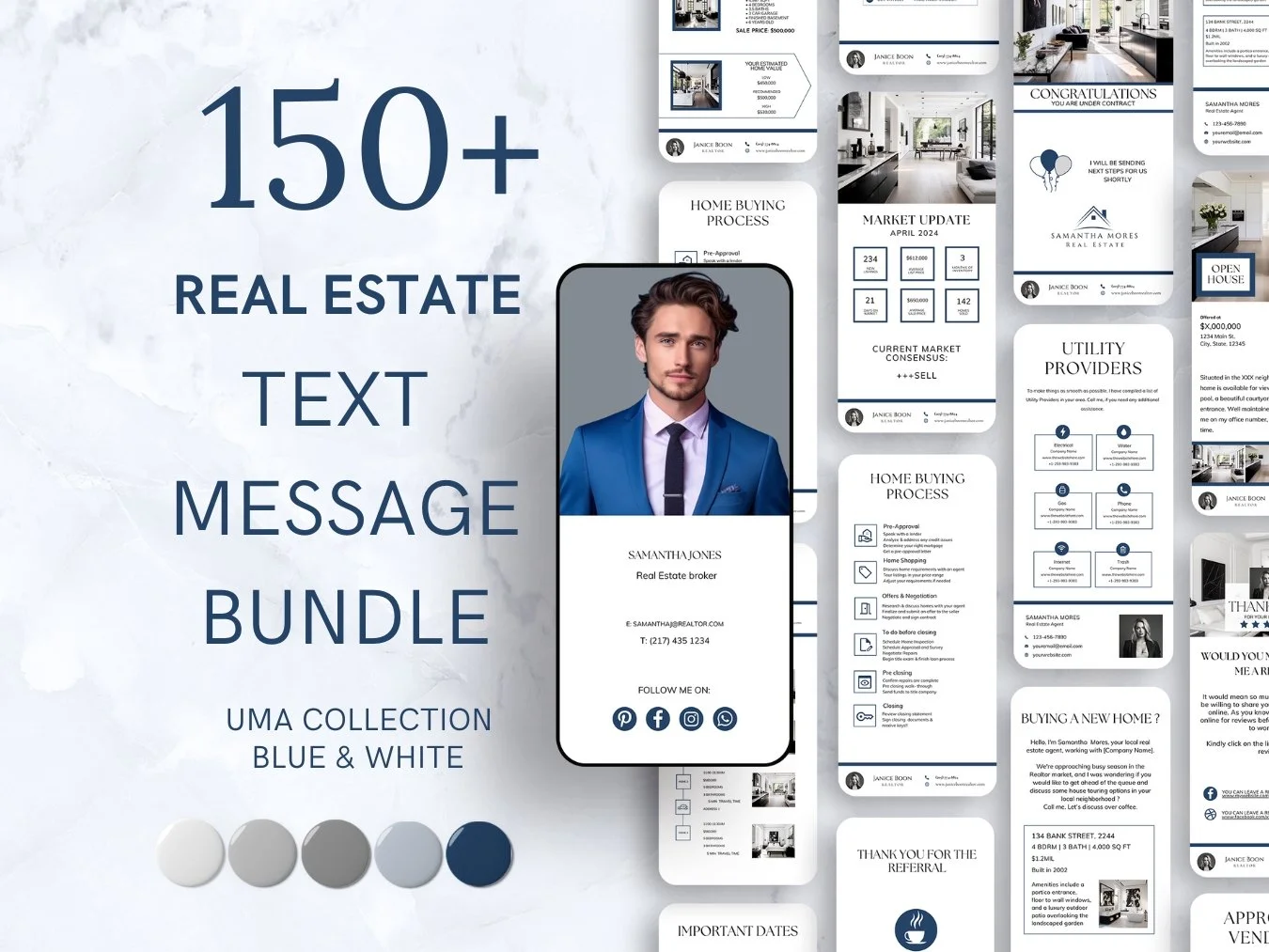 +150 Text Message Bundle - Blue and White - The Uma Collection