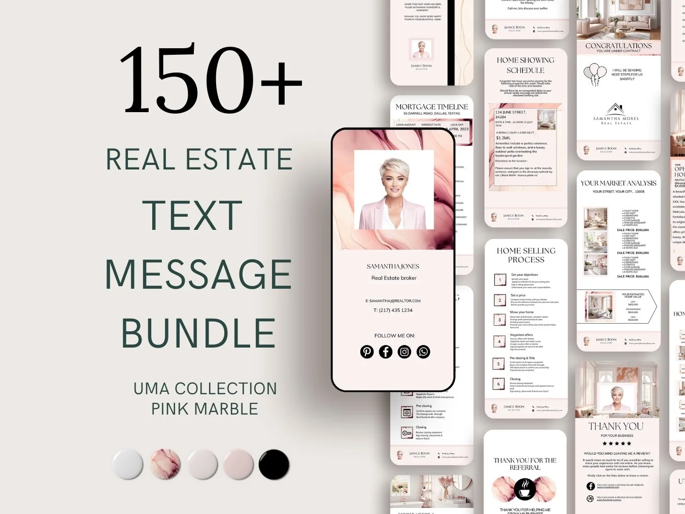 +150 Text Message Bundle - Pink Marble - The Uma Collection