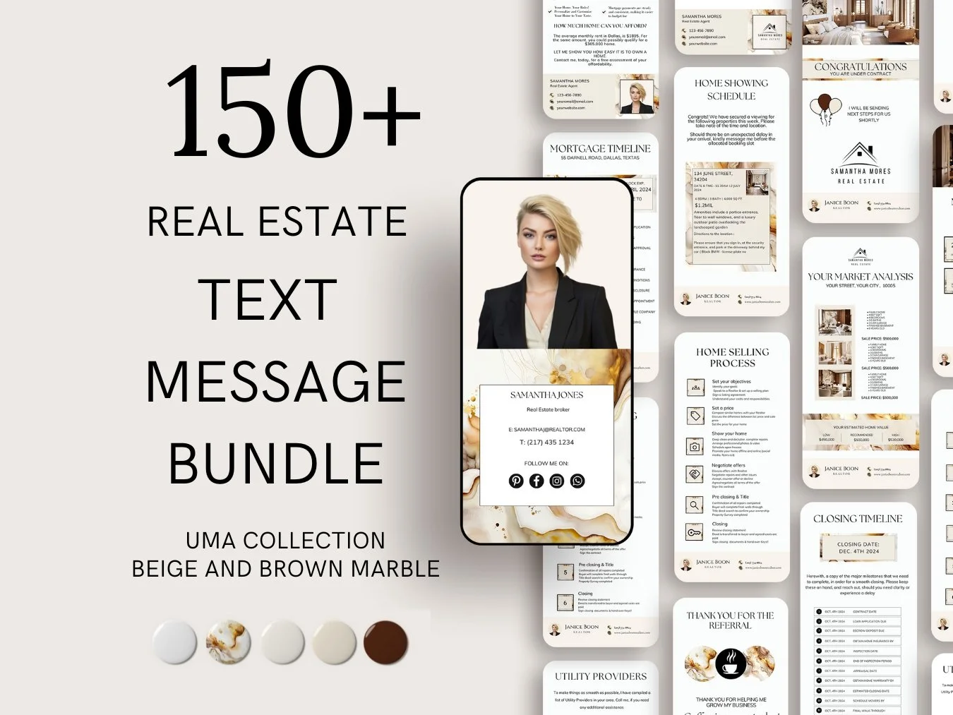 +150 Text Message Bundle - Beige and Brown Marble - The Uma Collection