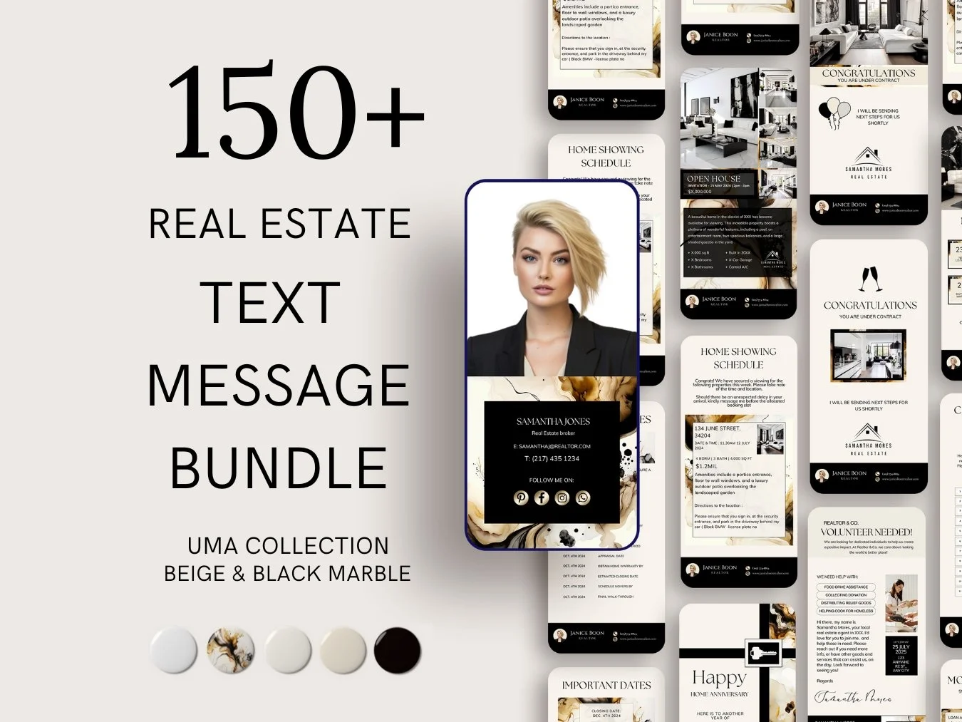 +150 Text Message Bundle - Beige and Black Marble - The Uma Collection