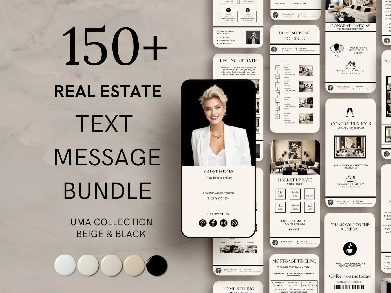 +150 Text Message Bundle - Beige and Black  - The Uma Collection