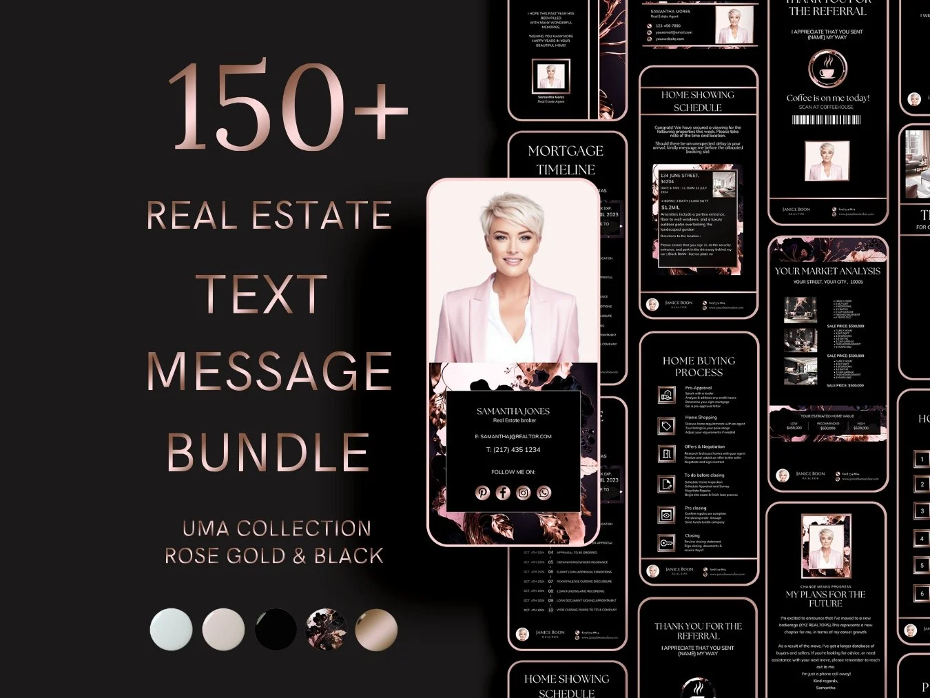 +150 Text Message Bundle - Rose Gold and Black Marble - The Uma Collection