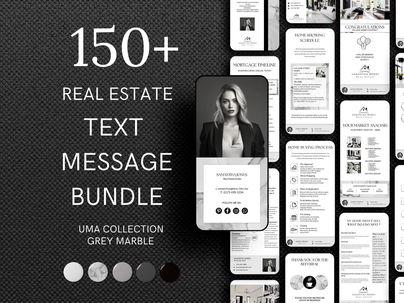 +150 Text Message Bundle - Grey Marble - The Uma Collection
