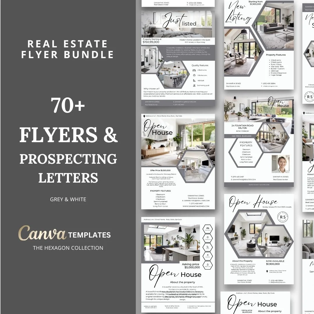 +70 Flyer Bundle - Grey and White - Hexagon Collection