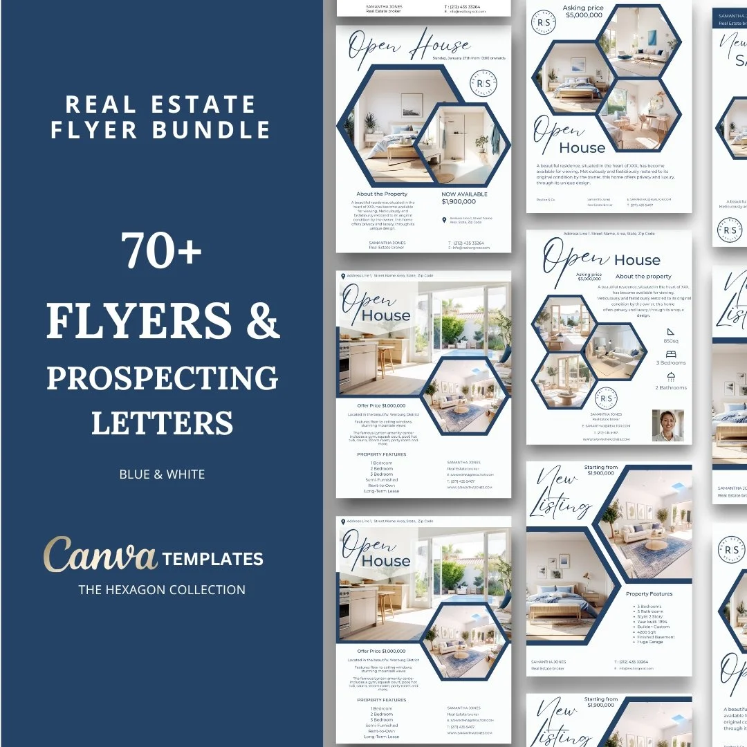 +70 Flyer Bundle - Blue and White - Hexagon Collection