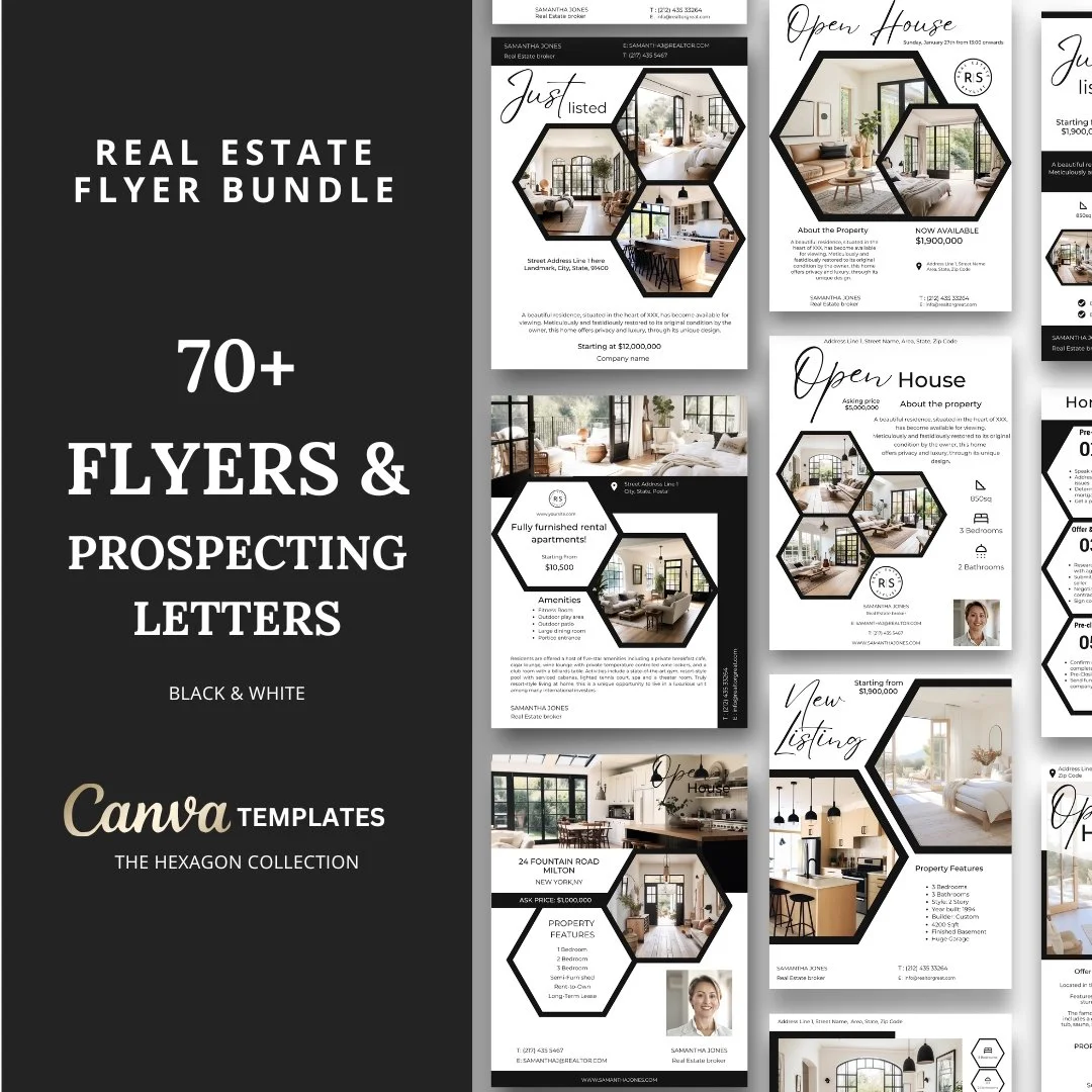+70 Flyer Bundle - Black and White - Hexagon Collection