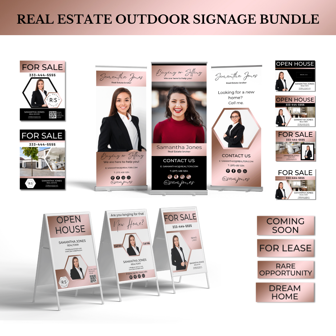 +80 Real Estate Signage Templates - Rose Gold and White - The Hexagon Collection
