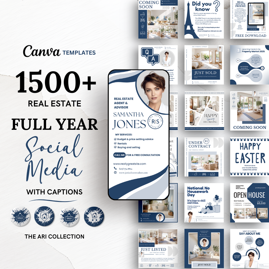 +1500 Social Media templates + Branding - Blue and White - The Ari Collection