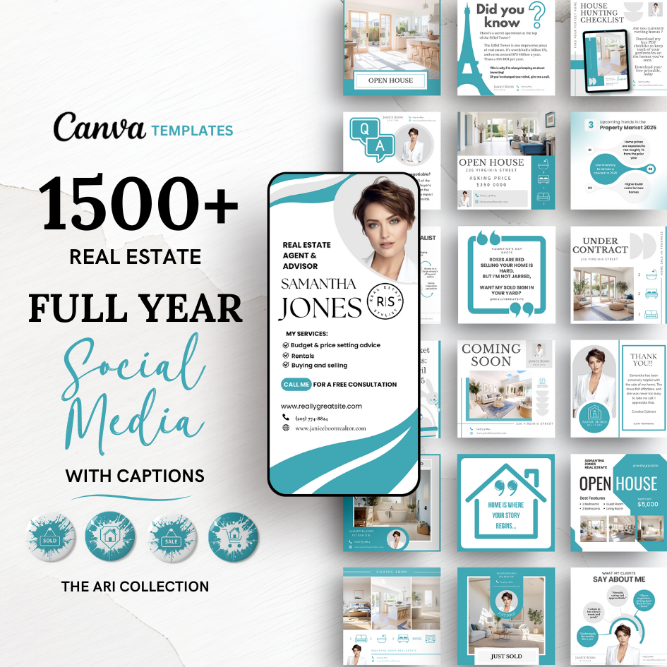 +1500 Social Media templates + Branding - Aqua and White - The Ari Collection